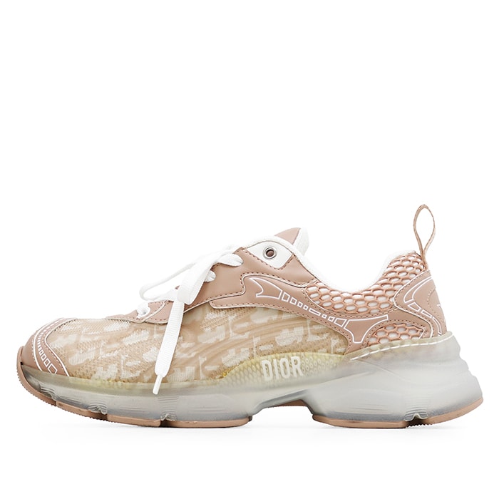 【美品】Christian Dior クリスチャンディオール スニーカー 38.5 レディース Dior Vibe ヴァイブ メッシュ × スケルトン ラバーソール シグネチャー ロゴ オブリーク トロッター ローカット 靴 付属有 ヌードピンク イタリア製