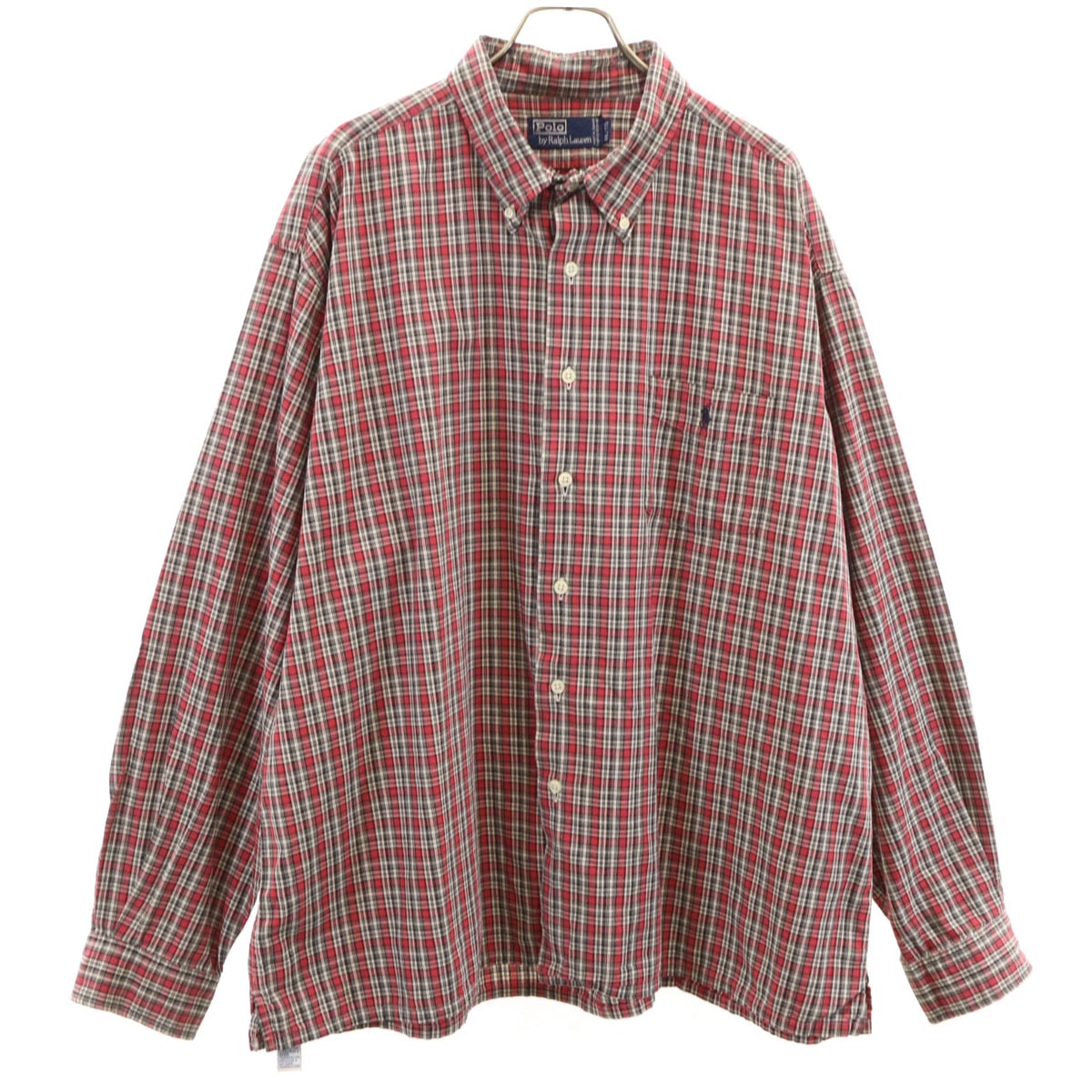 Polo by Ralph Lauren ポロバイラルフローレン 90s オールド カナダ製 チェック柄 長袖 ボタンダウンシャツ XXL レッド系 ビックサイズ