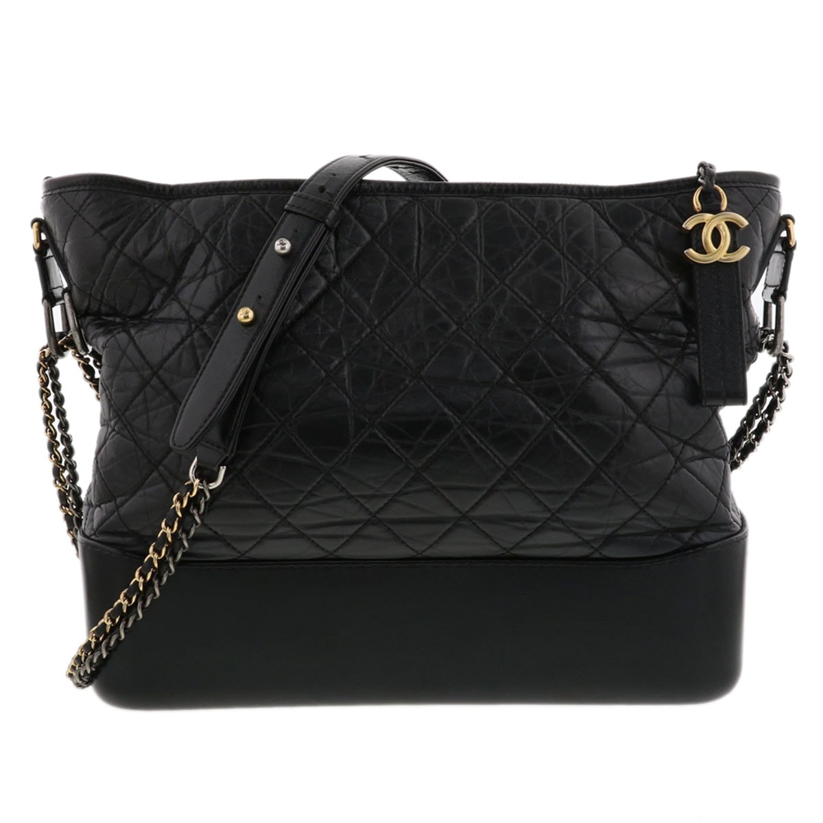【値下げ】CHANEL シャネル ガブリエル ドゥ シャネル ラージ ホーボー ショルダーバッグ A93824 レザー ブラック ゴールド金具 ガンメタリック金具  レディース【中古】