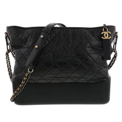 【値下げ】CHANEL シャネル ガブリエル ドゥ シャネル ラージ ホーボー ショルダーバッグ A93824 レザー ブラック ゴールド金具 ガンメタリック金具 レディース【中古】