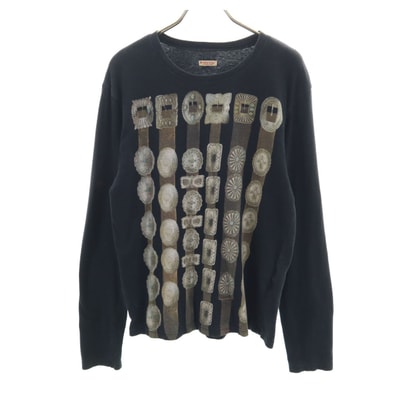 KAPITAL キャピタル 日本製 ベルト プリント 長袖 Tシャツ 2 ブラック ロンT