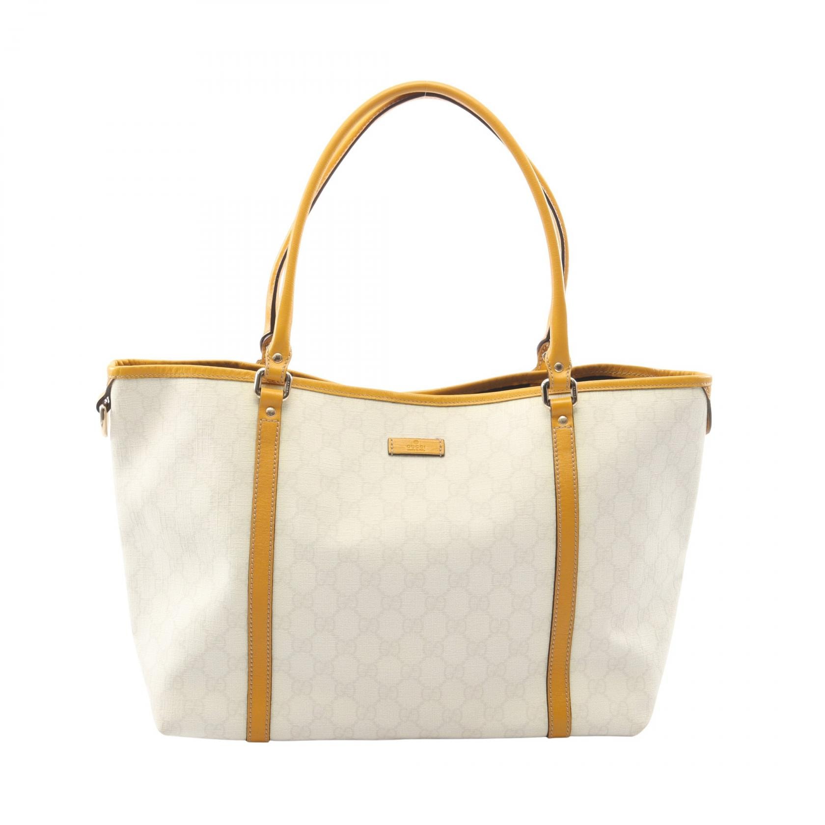 グッチ GUCCI GGスプリーム トートバッグ バッグ PVCコーティングキャンバス レザー レディース ホワイト系 / イエロー系 197953 【中古】