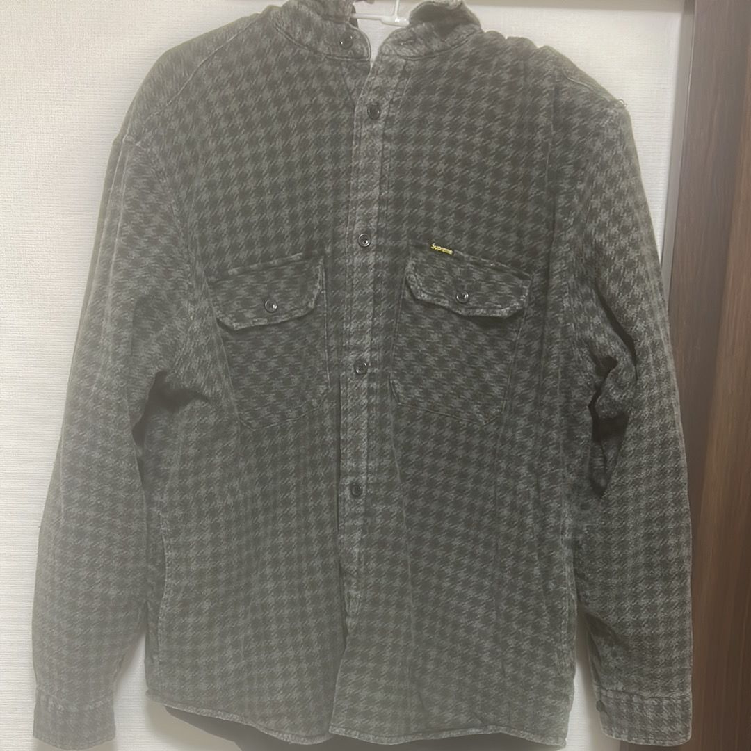 Supreme Houndstooth Flannel Hooded Shirt "Black"