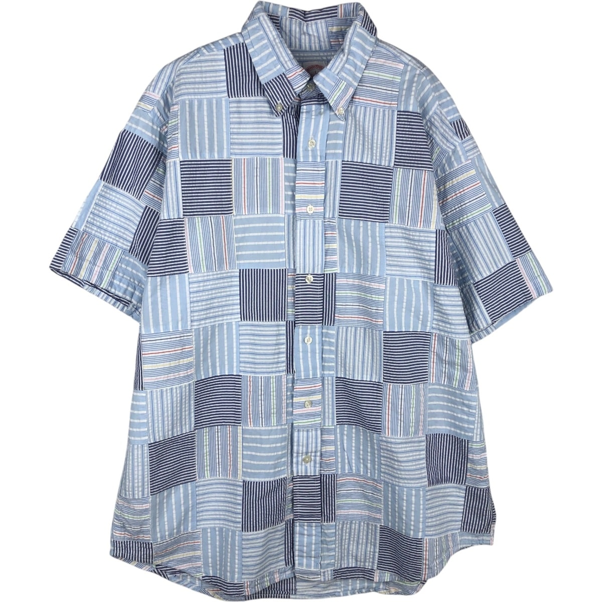 古着 ブルックスブラザーズ Brooks Brothers Est.1818 パッチワーク 半袖 ボタンダウン チェックシャツ メンズL相当/eaa625541