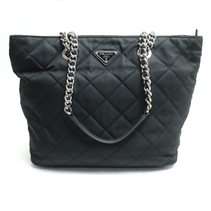 PRADA プラダ キルティング チェーントート トートバッグ ブラック 1BG017 レディース【中古】