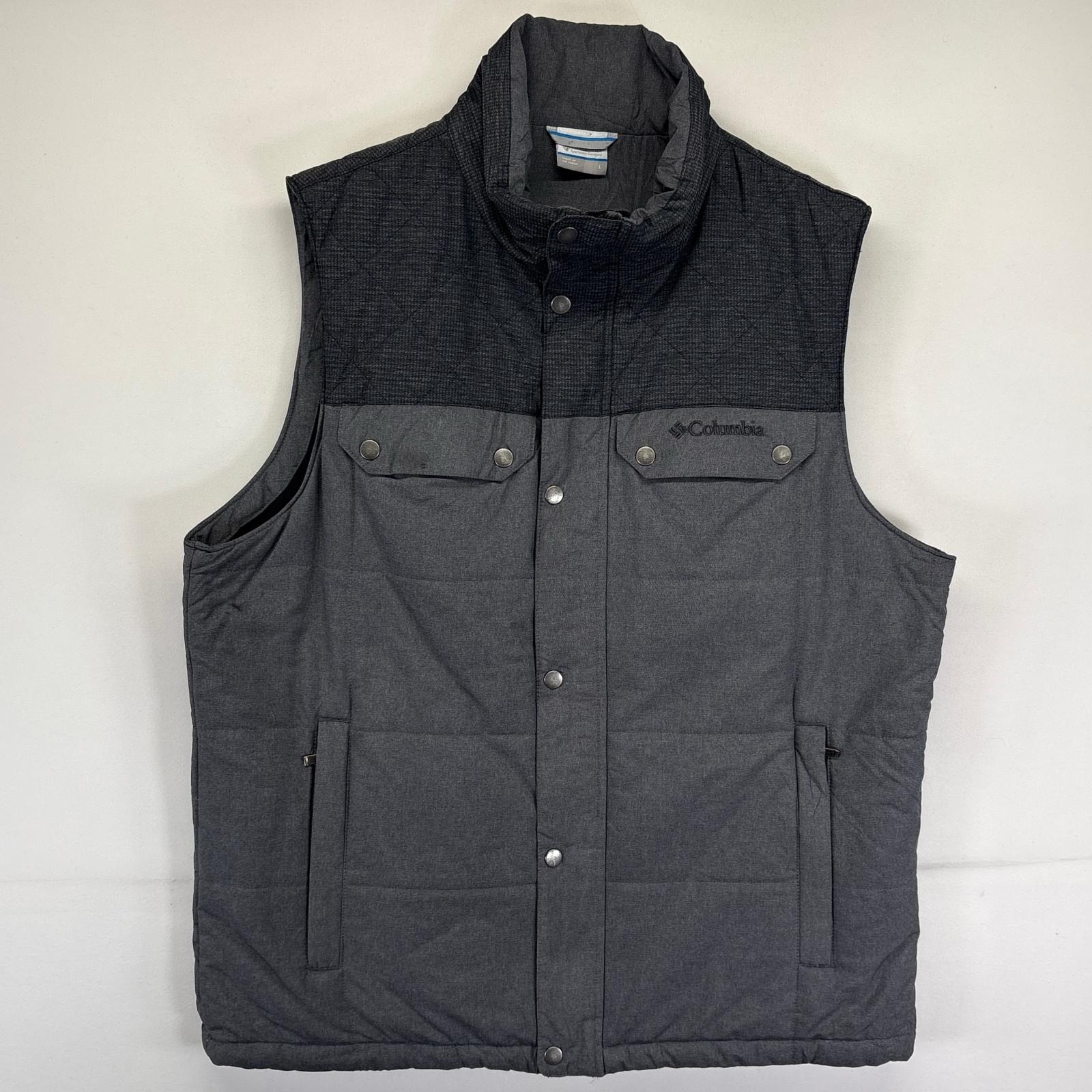 古着 コロンビア Columbia ベスト 中綿 フルジップ ワンポイントロゴ キルティング アウトドア L  グレー系 メンズ