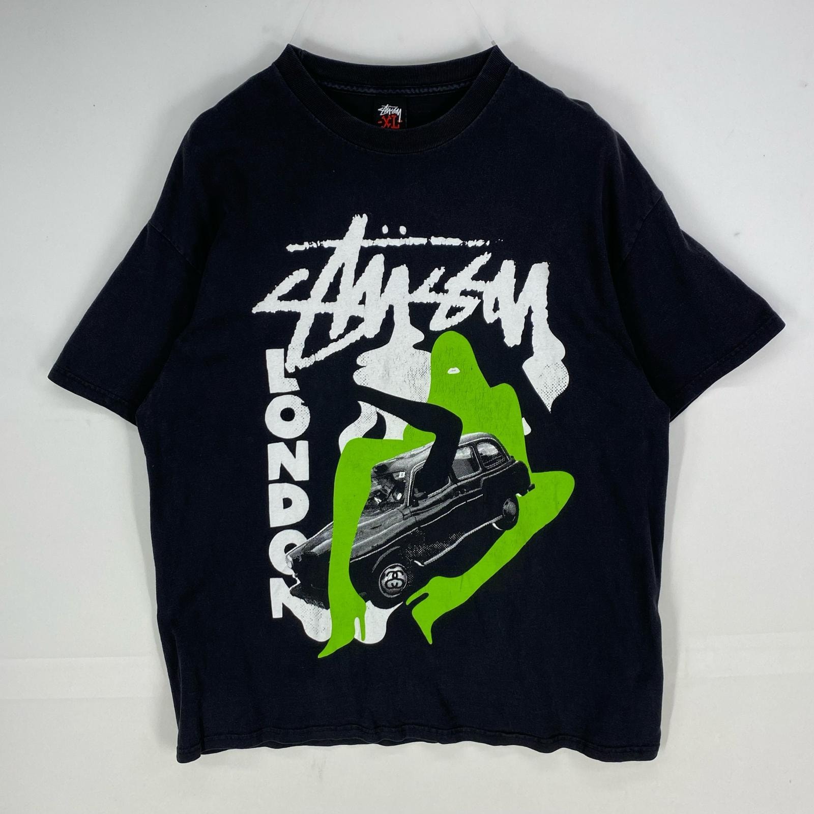 古着 00’s/00年代 ステューシー STUSSY 半袖Tシャツ 大判プリント クルーネック サーフ XL  ブラック系 プリント メンズ