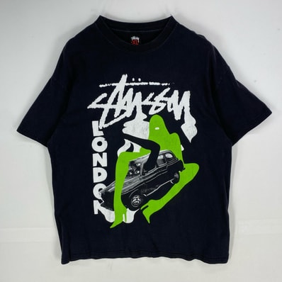 古着 00’s/00年代 ステューシー STUSSY 半袖Tシャツ 大判プリント クルーネック サーフ XL ブラック系 プリント メンズ