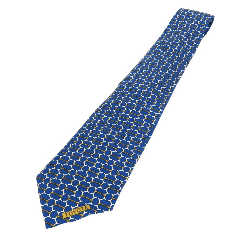 【中古】 エルメス ネクタイ トヨタ限定品 シルク ブルー系 ゴールド ホワイト ビジネス 紳士 スーツ メンズ 男性 HERMES
