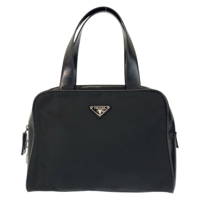 美品 PRADA プラダ テスート 三角ロゴプレート ブラック 黒 シルバー金具 ナイロン レザー/ ハンドバッグ 601492 【中古】