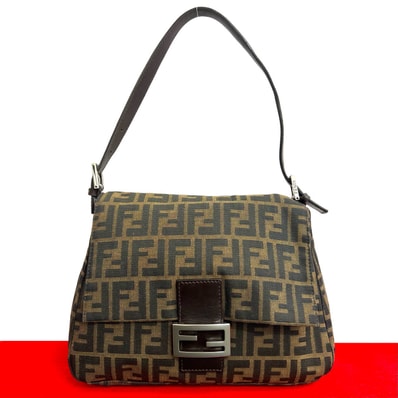 FENDI フェンディ マンマバケット ズッカ FF 柄 レザー キャンバス ショルダーバッグ ブラウン
96533
