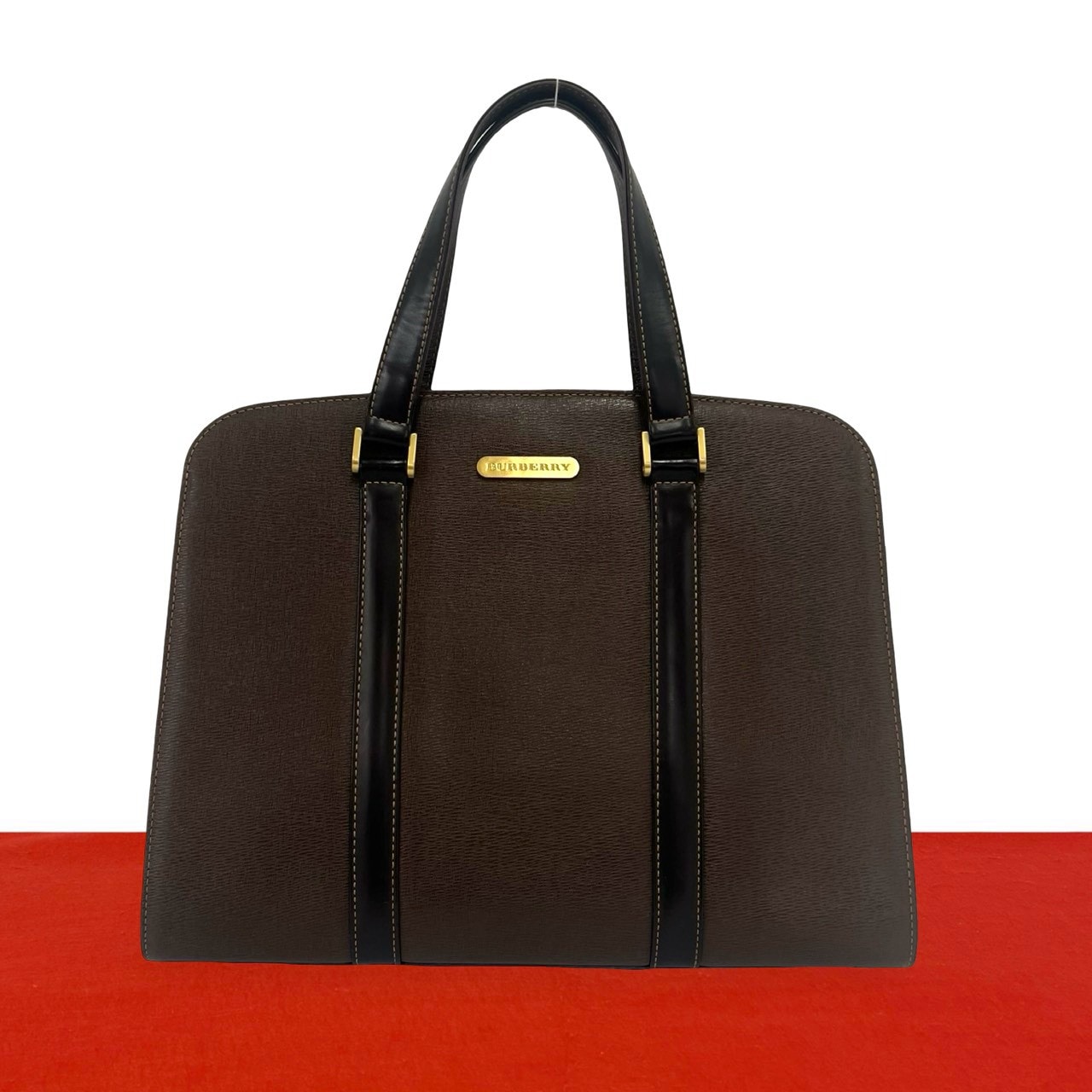 BURBERRY バーバリー ロゴ 金具 ノバチェック 柄 レザー ハンドバッグ ブラウン
 09971