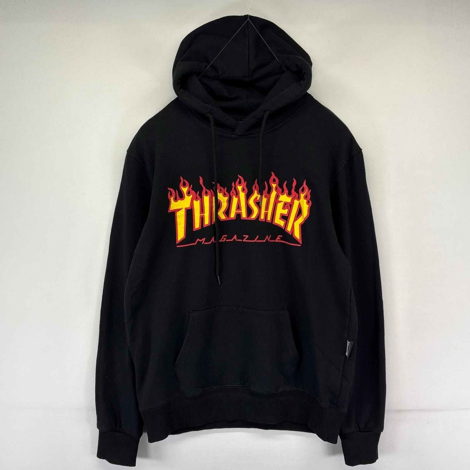古着 スラッシャー THRASHER パーカー プルオーバー プリントロゴ スウェット フーディー S  ブラック系 メンズ