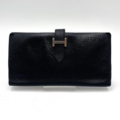 HERMES(エルメス)ベアンクラシック 二つ折り長財布 ブラック レザー シルバー金具 H刻印 メンズ レディース【中古】