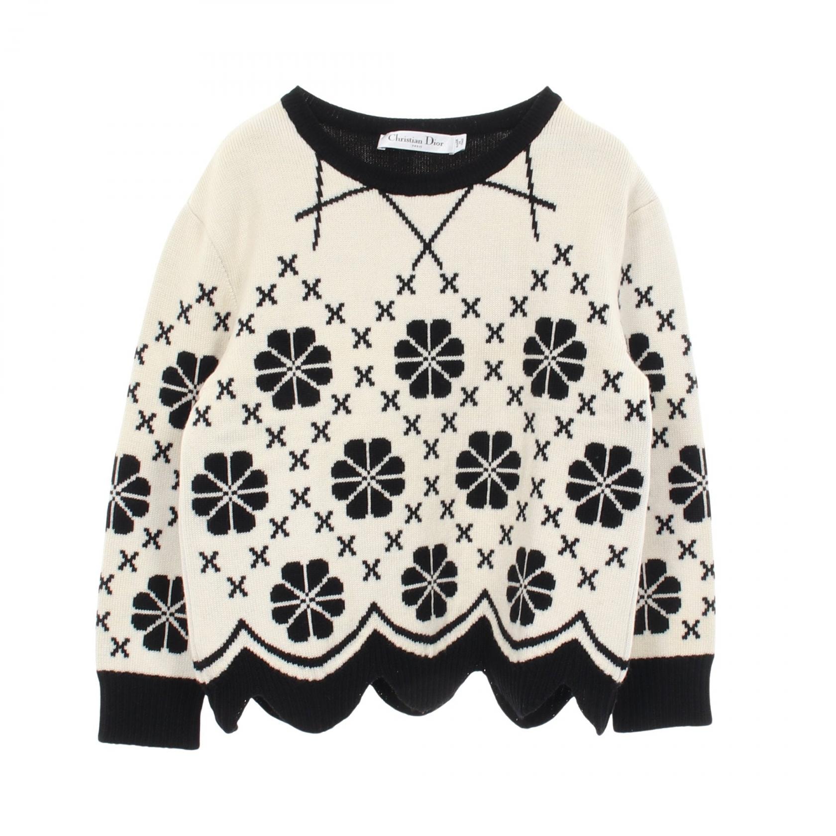 ディオール Dior 花柄 ニット 衣料品 トップス ウール レディース アイボリー系 / ブラック系 6E24505AM515 【中古】