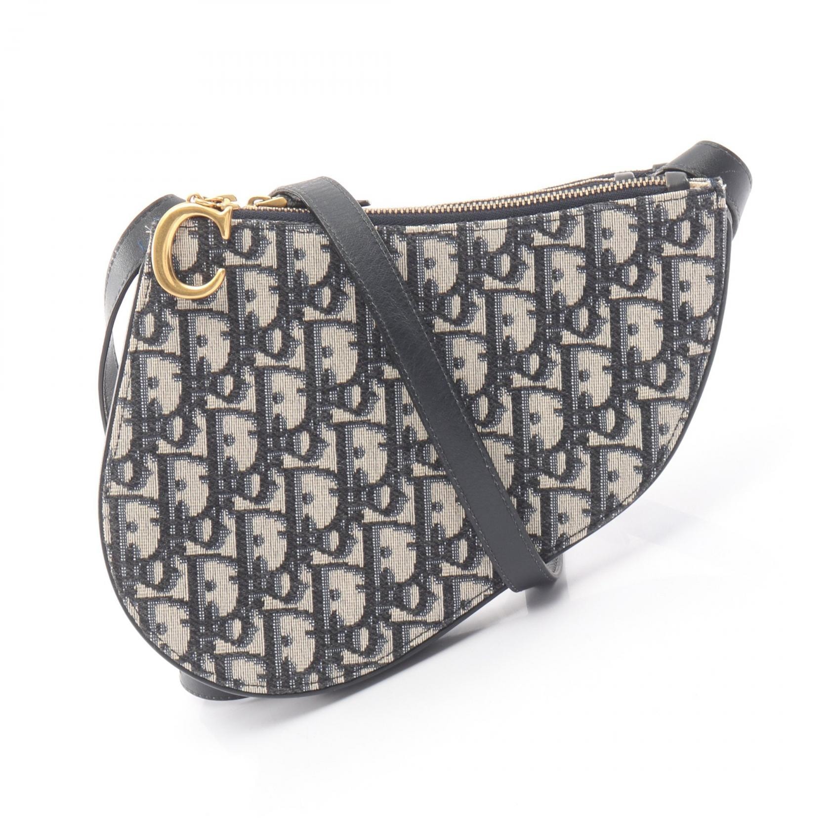 ディオール Dior SADDLE サドル オブリーク ショルダーバッグ バッグ キャンバス レザー レディース ネイビー系 / ベージュ系 【中古】