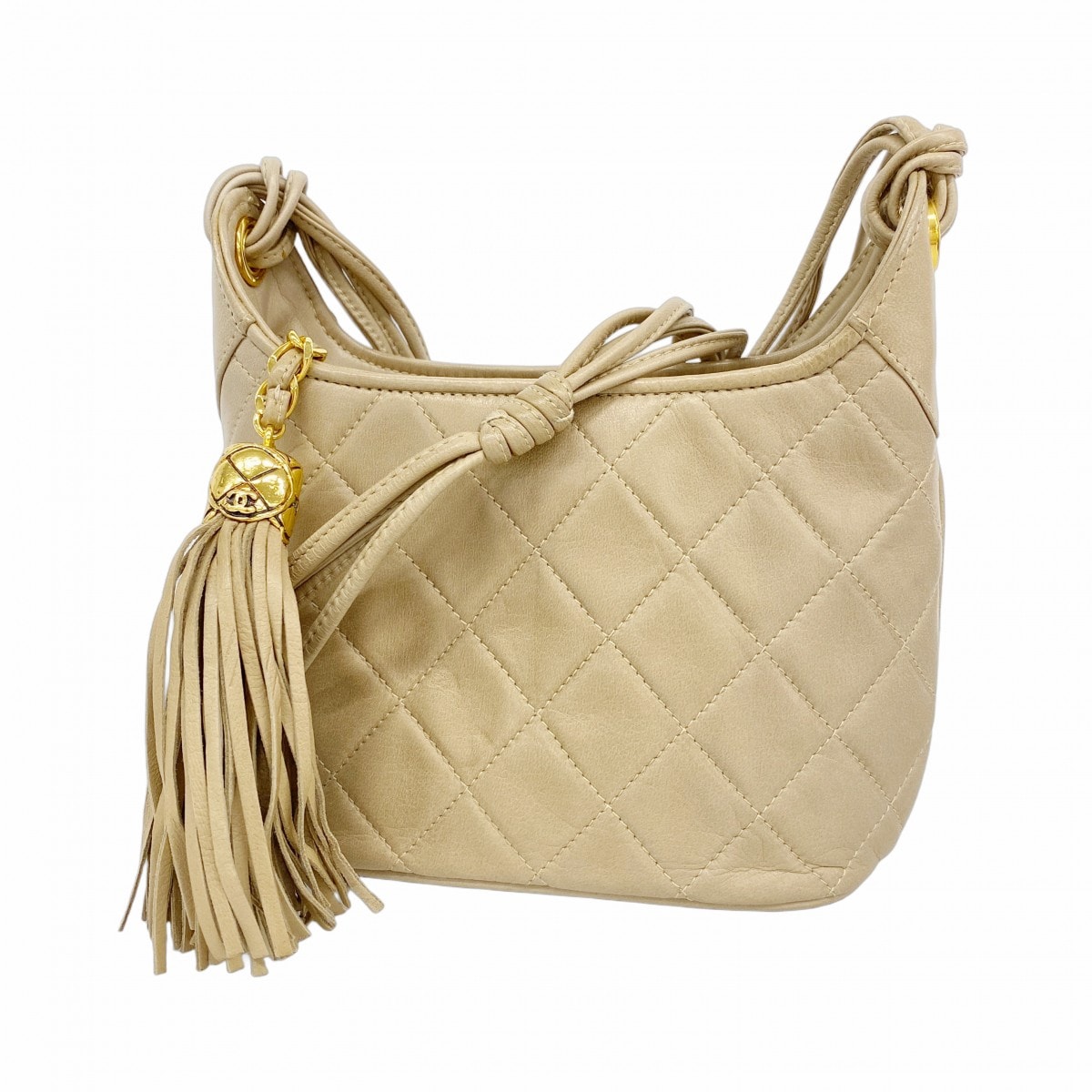 【6da0158】シャネル ショルダーバッグ マトラッセ フリンジショルダー ラムスキン ベージュ ゴールド金具【中古】レディース