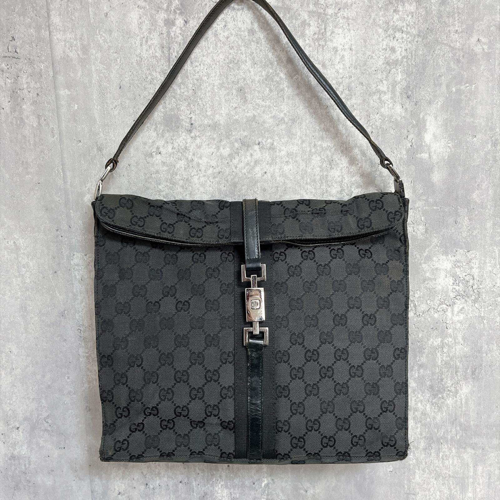 【GUCCI】グッチ ジャッキー ショルダーバッグ GGキャンバス ジャッキー金具 シルバー金具 ブラック レザー 肩掛け レディース イタリア製