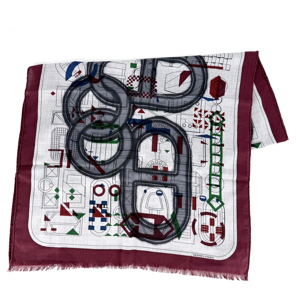 HERMES エルメス スカーフ レクタングルアンプリムール ストール ショール H693245T カシミヤ シルク グレー レッド 赤 レディース 美品【中古品】