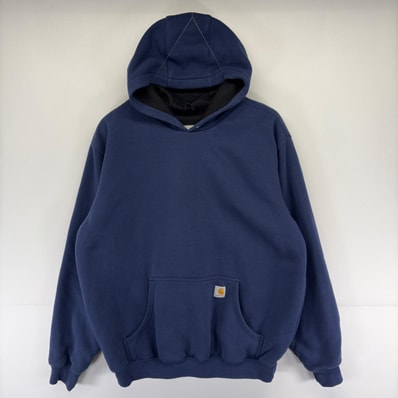 古着 カーハート Carhartt パーカー ワンポイントロゴ 裏地メッシュ プルオーバー 大きいサイズ ネイビー系 メンズ