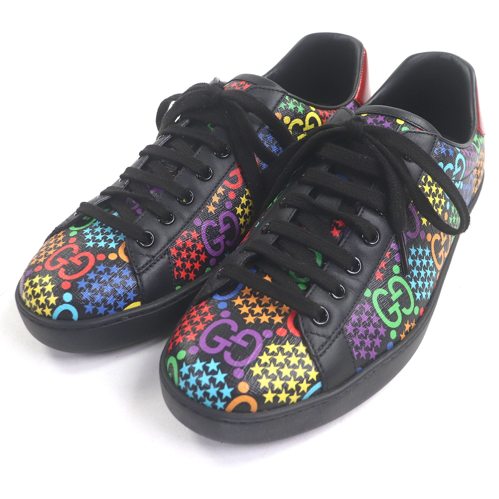 極美品 グッチ スニーカー ブラック マルチカラー メンズ 7 610085