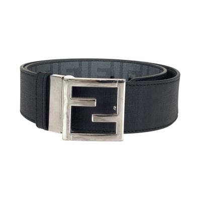 美品 FENDI フェンディ FFロゴ ズッカ柄 リバーシブルベルト ブラック 黒 シルバー金具 レザー ベルト 505651 【中古】
