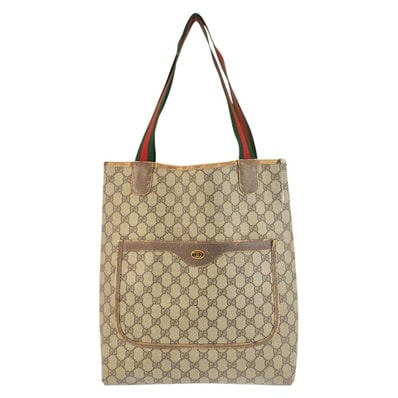 GUCCI グッチ ヴィンテージ シェリーライン ベージュ GGスプリームキャンバス レザー/ トートバッグ ショルダーバッグ 601309 【中古】