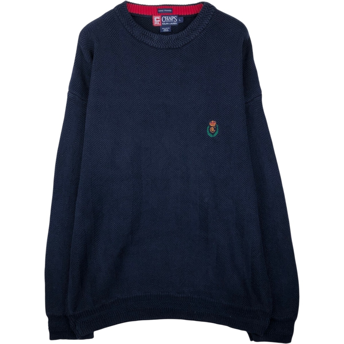 古着 ラルフローレン Ralph Lauren CHAPS チャップス ヘリンボーン コットンニットセーター メンズL相当/eaa637294