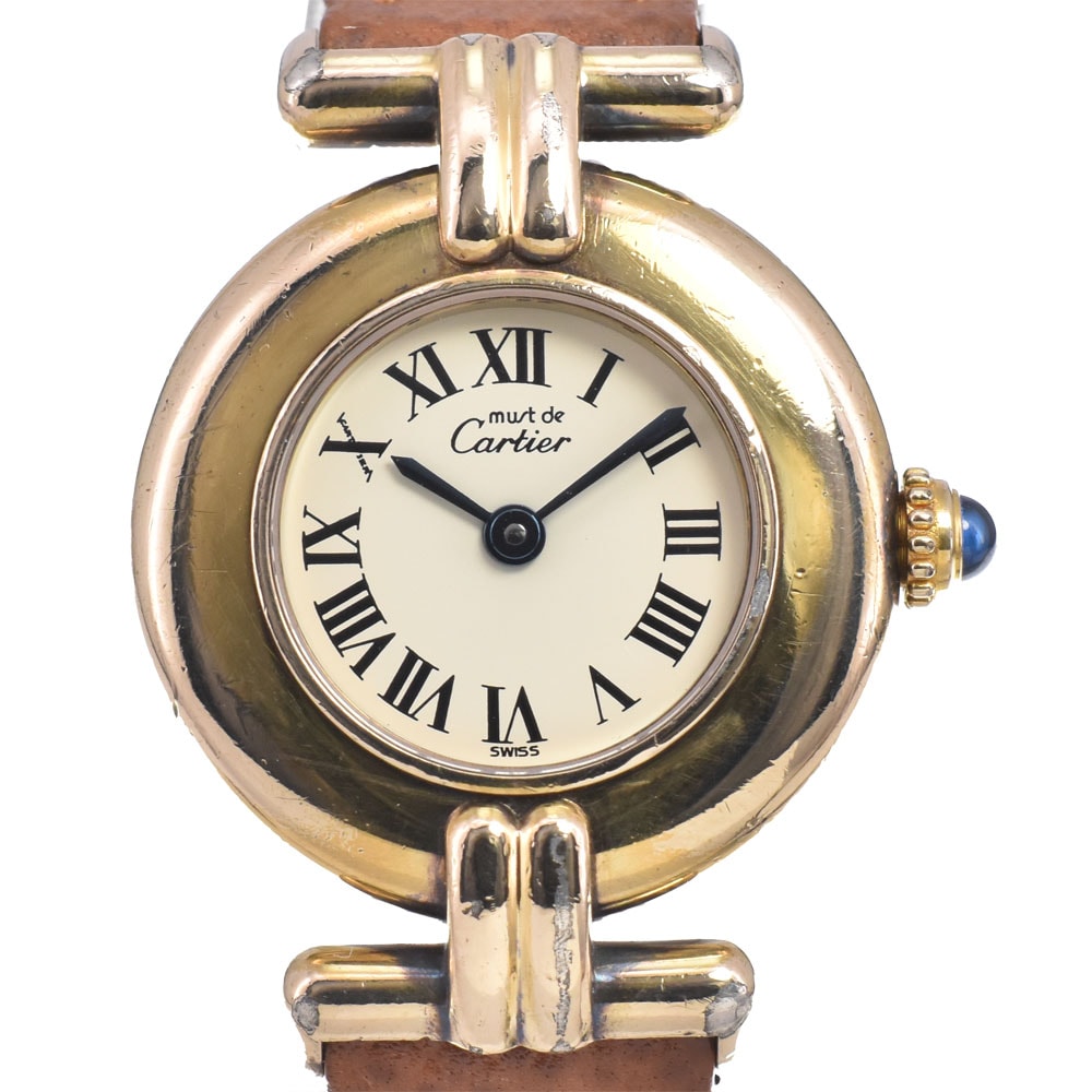カルティエ CARTIER マストコリゼ ヴェルメイユ アイボリー クォーツ レディース 美品 腕時計 D#149319