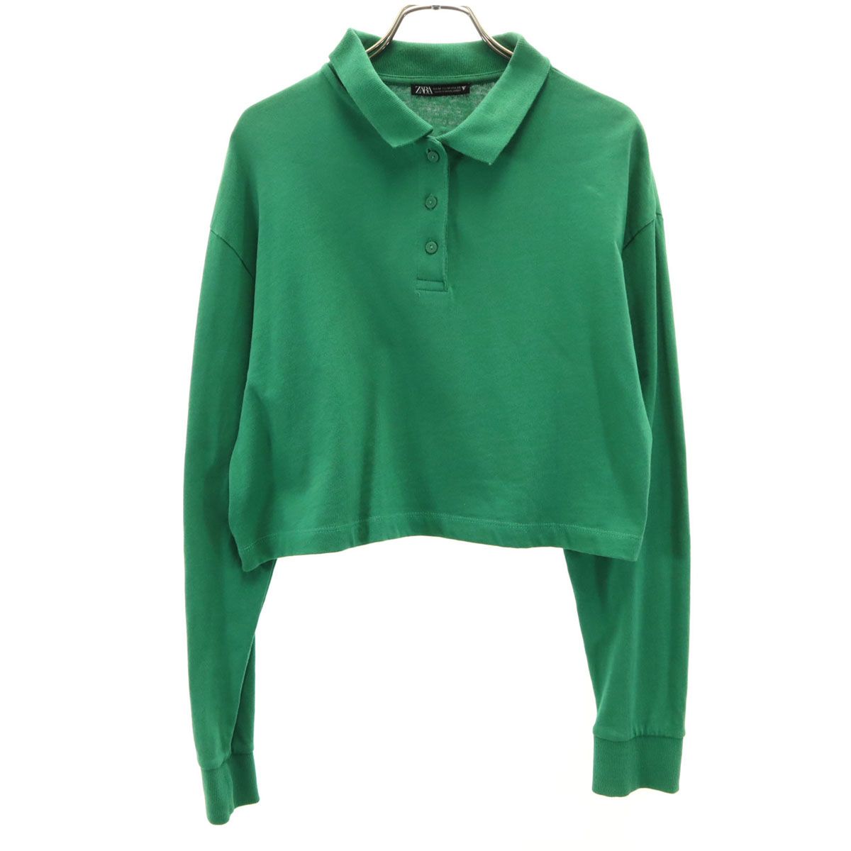 ZARA ザラ 長袖 ショート丈 ポロシャツ M グリーン