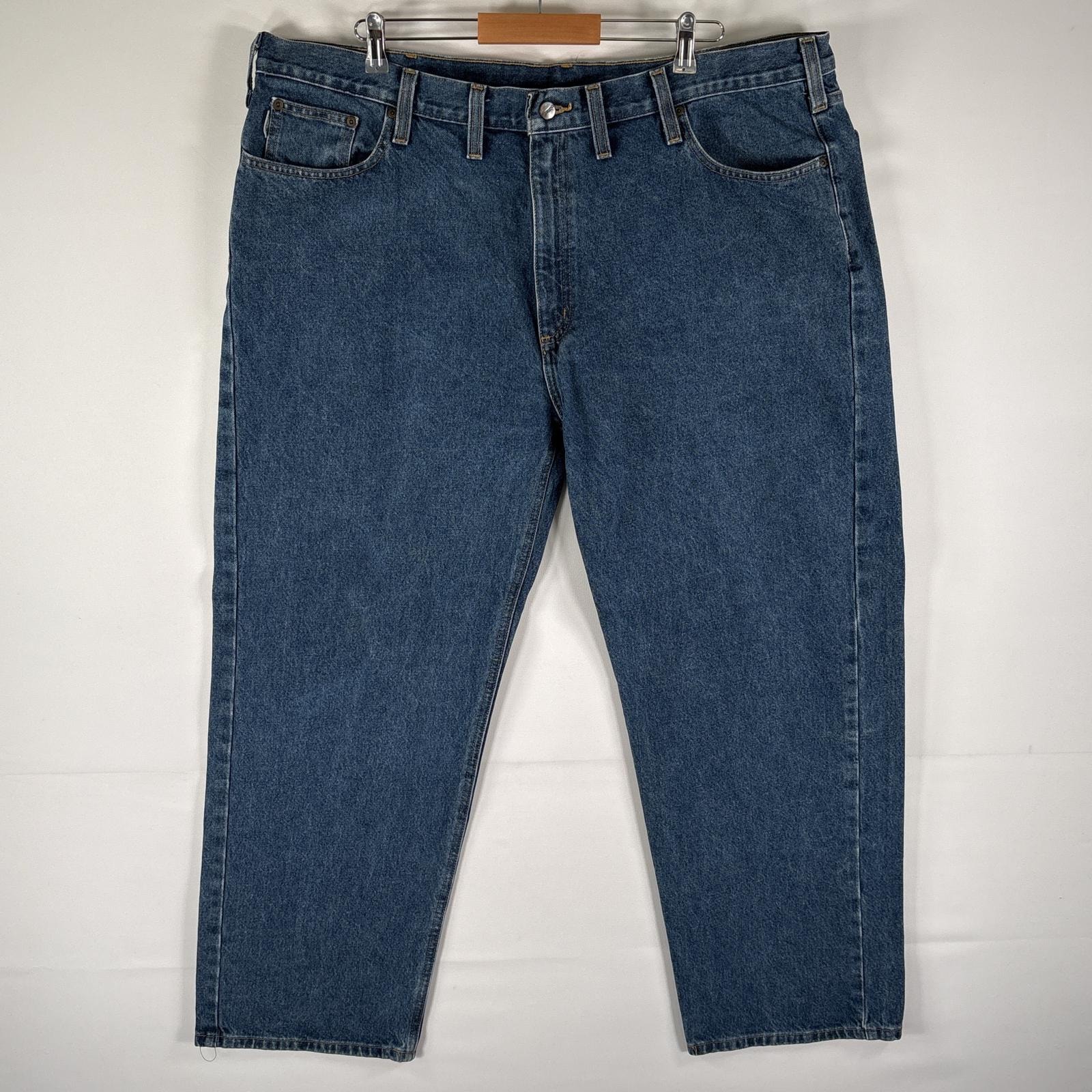 古着 カーハート Carhartt デニムパンツ ワーク 5ポケット ワンポイントロゴ テーパード 大きいサイズ w46 L30  ブルー メンズ