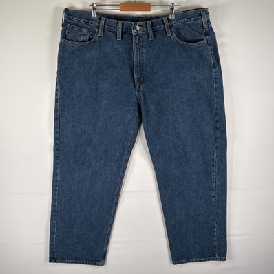 古着 カーハート Carhartt デニムパンツ ワーク 5ポケット ワンポイントロゴ テーパード 大きいサイズ w46 L30 ブルー メンズ