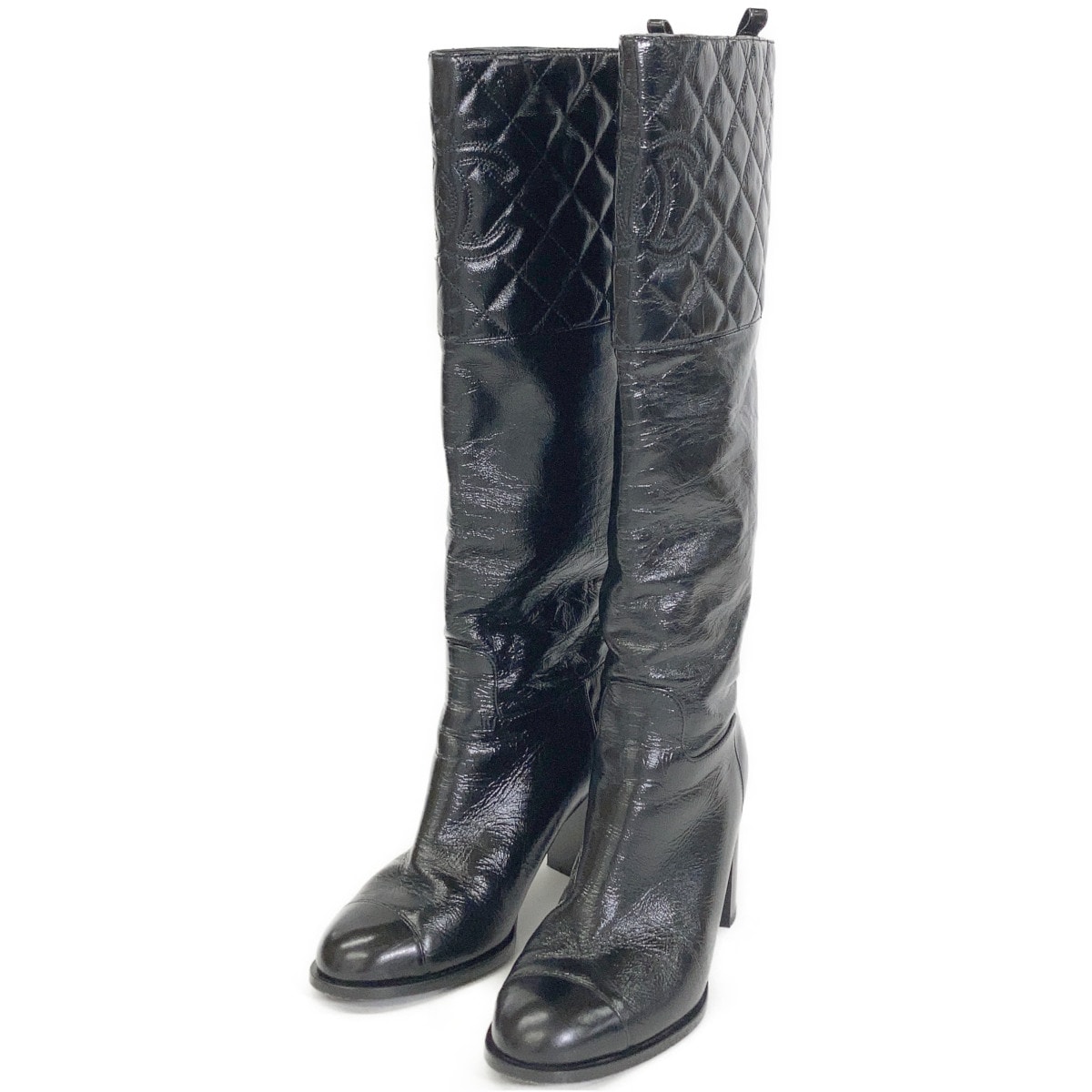 シャネル G45200 ココマーク ラムスキン マトラッセ ロングブーツ 36C