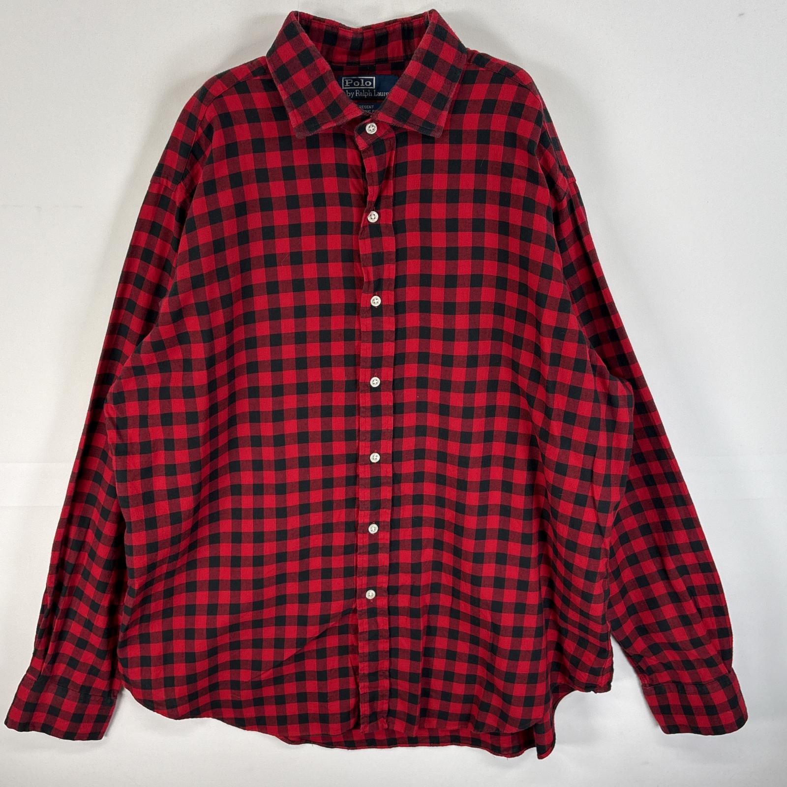 古着 90's/90年代 ポロバイラルフローレン Polo by Ralph Lauren 長袖シャツ ポニー無し クラシックフィット XL  レッド系 チェック メンズ