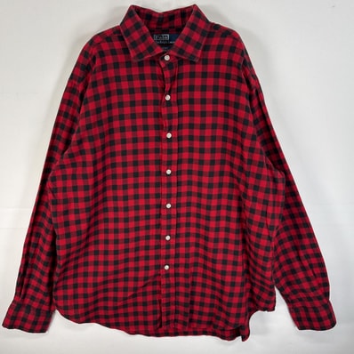 古着 90's/90年代 ポロバイラルフローレン Polo by Ralph Lauren 長袖シャツ ポニー無し クラシックフィット XL レッド系 チェック メンズ