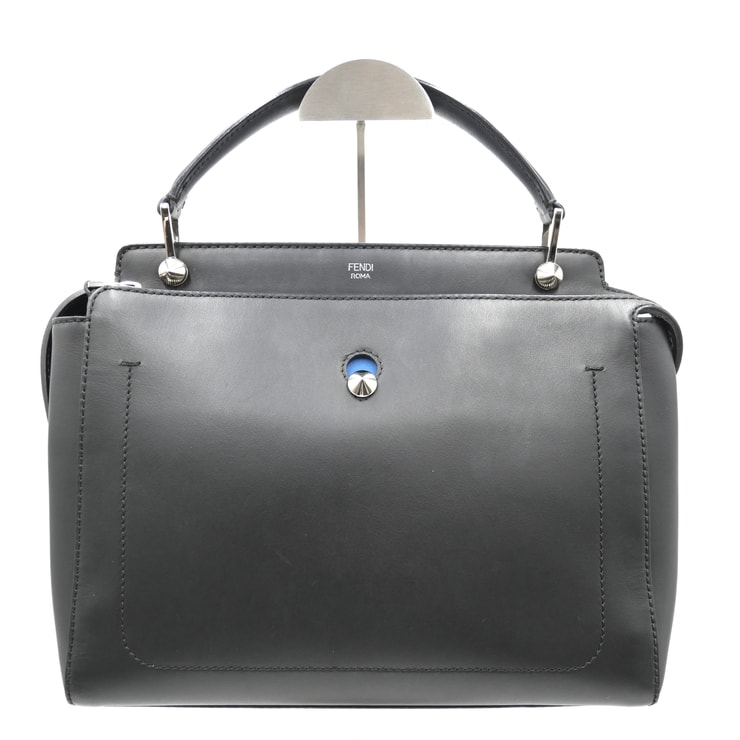 FENDI(フェンディ)ドットコム DOTCOM 2WAY ハンドバッグ ショルダーバッグ ブラック レザー シルバー金具 ブルーポーチ 8BN293【中古】