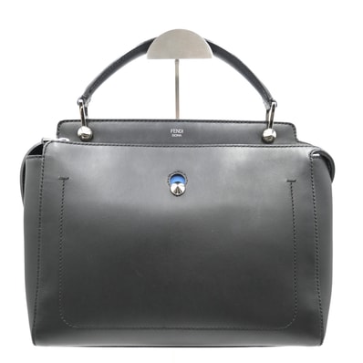 FENDI(フェンディ)ドットコム DOTCOM 2WAY ハンドバッグ ショルダーバッグ ブラック レザー シルバー金具 ブルーポーチ 8BN293【中古】