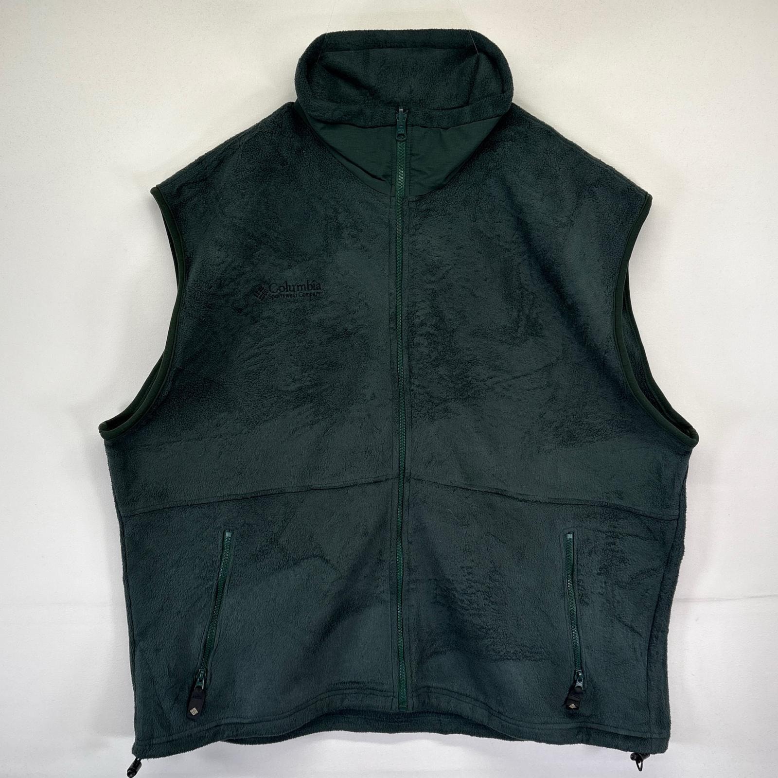 古着 90's/90年代 コロンビア Columbia USA製 ベスト フリース ナイロン切り替え アウトドア フルジップ 2XL  グリーン メンズ