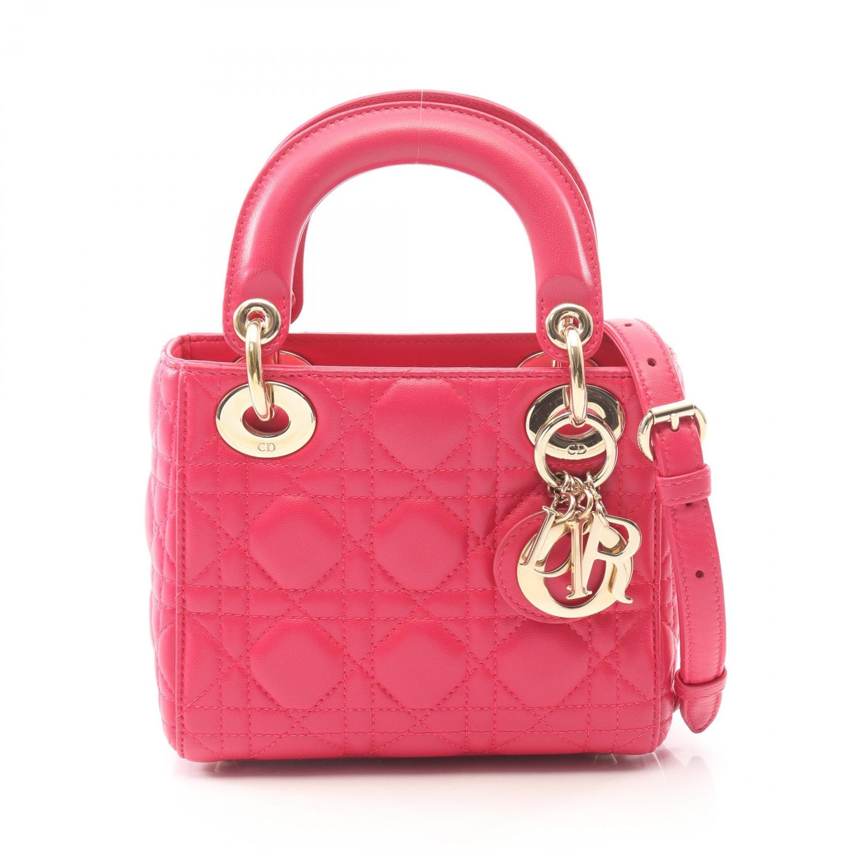 ディオール Dior レディディオール ミニ カナージュ 2WAY ハンドバッグ バッグ レザー レディース ピンク系 【中古】