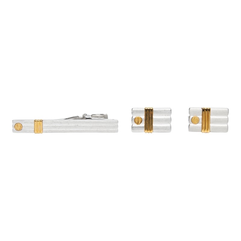 ダンヒル カフス ネクタイピン セット シルバー ゴールド メタル メッキ メンズ Dunhill 中古