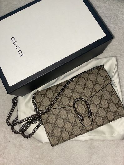 GUCCI Dionysus GG Supreme Chain Wallet "Beige"