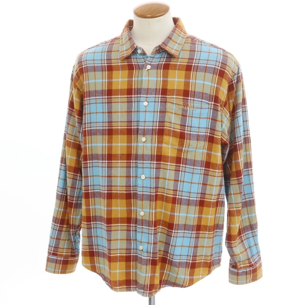 【中古】シュプリーム Supreme 2022年秋冬 Plaid Flannel Shirt コットンフランネル カジュアルシャツ ブラウンxライトブルー【サイズM】【メンズ】
