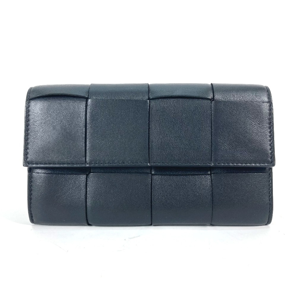ボッテガヴェネタ BOTTEGA VENETA マキシイントレチャート 651387 ロングウォレット フラップ 長財布 レザー ブラック