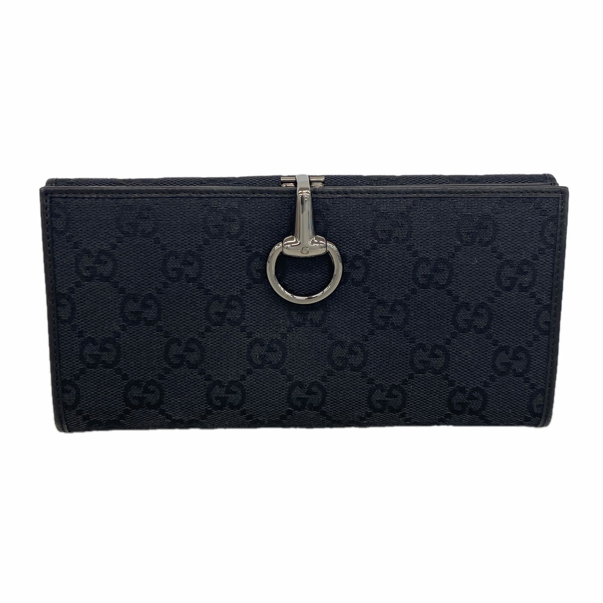 【6ib1298】グッチ 長財布 GGキャンバス 101602 キャンバス ブラック シルバー金具【中古】レディース