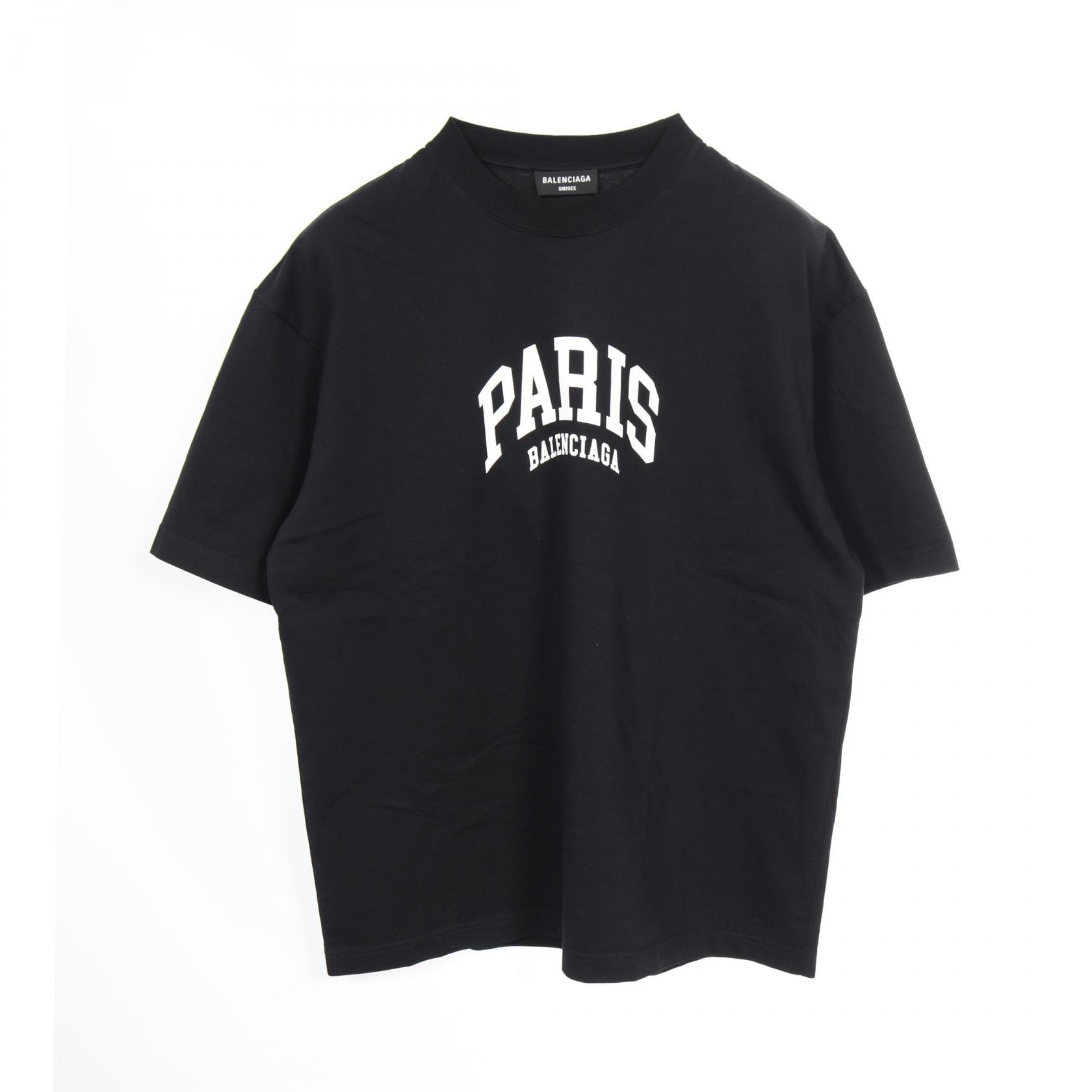 バレンシアガ BALENCIAGA CITIES PARIS 半袖Tシャツ 衣料品 トップス コットン メンズ レディース ブラック系 612966 【中古】