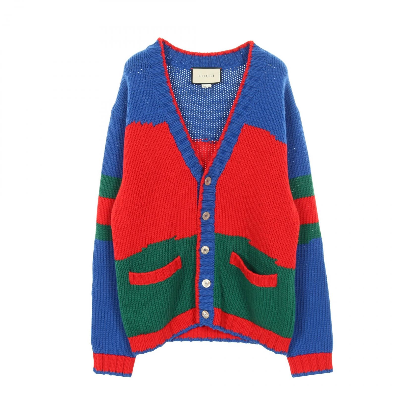 グッチ GUCCI カーディガン 衣料品 トップス ウール メンズ レディース レッド系 / ブルー系 / グリーン系 【中古】