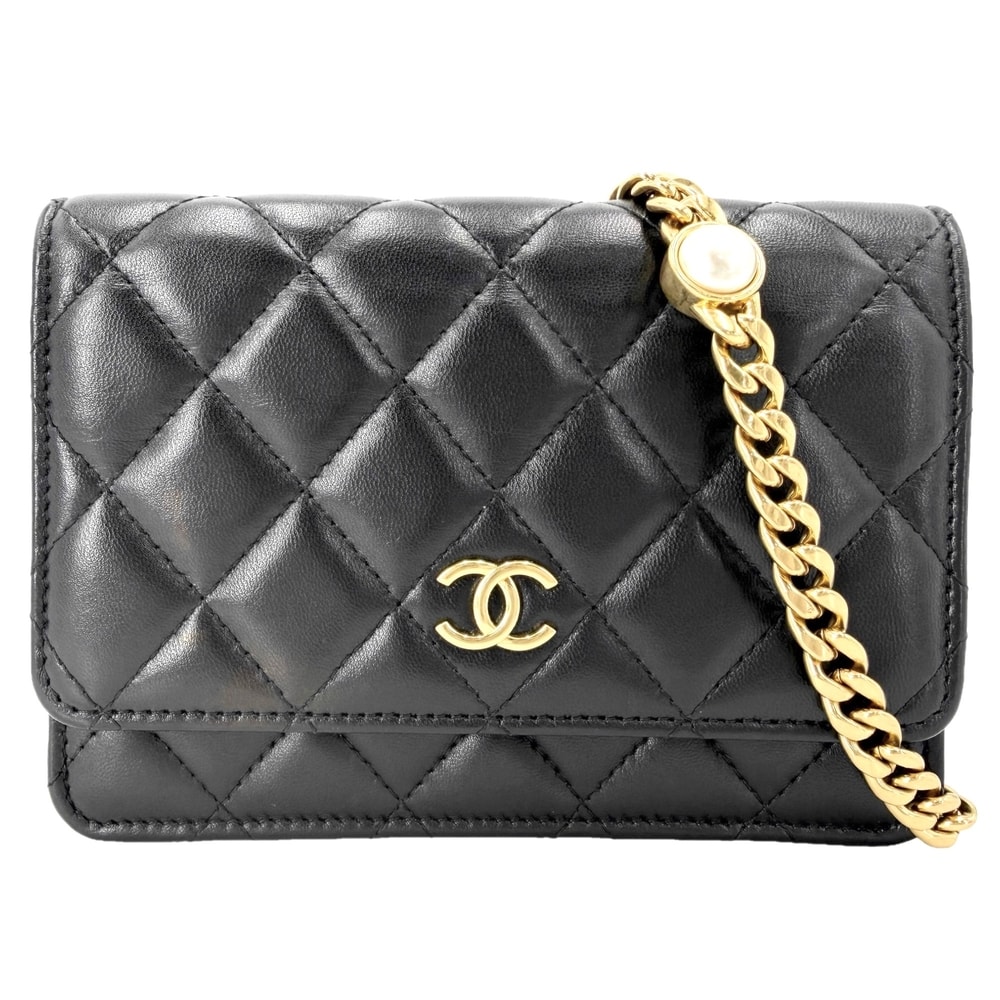 CHANEL シャネル チェーンウォレット マトラッセ ココマーク ショルダーバッグ 斜め掛け ラムスキン ブラック 黒 ゴールド金具 レディース【中古品】