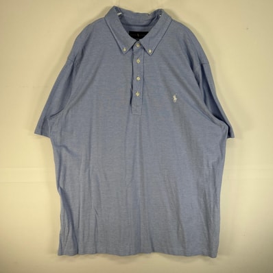 古着 ラルフローレン RALPH LAUREN 半袖 ポロシャツ KNIT OXFORD 大きいサイズ ロゴ 刺繍 2XL 水色 無地 メンズ
