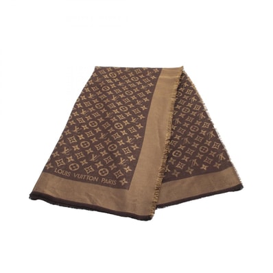 ルイ・ヴィトン LOUIS VUITTON モノグラム ストール 衣料品 シルク ウール レーヨン レディース ブラウン系 / ゴールド系 【中古】
