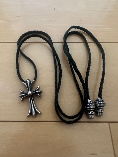 Chrome Hearts Small CH Cross Leather Braid W Bolo Tip Necklace "Silver"